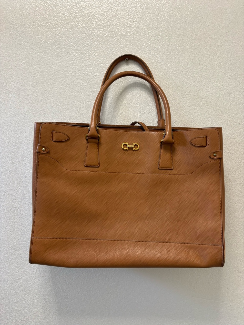 Salvatore Ferragamo Caramel Brown Leather Tote with Gold Hardware